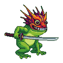 Pixel art generated with AI prompt: frog in crazy mask with 