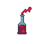 A glass bottle containing swirling, steaming deep crimson liquid with ruby vapor escaping its opening.