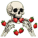 Pixel Art: skeleton eating strawberries close-up