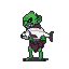 Green-skinned troll in a loincloth holding a large white fish.