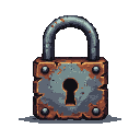 A heavily corroded, rusted padlock with a dark keyhole.