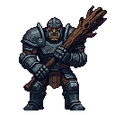 Heavily armored troll with glowing red eyes holding a large wooden club.
