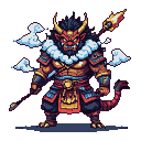 Pixel Art: a boss monster from the Japanese culture a one with a thunde...