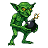 Pixel Art: goblin holding black bomb