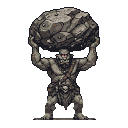 Pixel Art: cyclops holding huge boulder