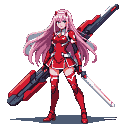 Pixel Art: Zero Two (Darling in the Franxx) (generated with AI by Tynvar Spirit).