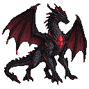 Pixel Art: dark dragon with red crystal on chest