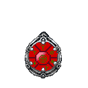 A pendant with a glowing red spherical Blood Gem at its center, encased in silver with intricate green runes.