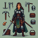 Pixel Art: full equpment of a medieval woman warrior