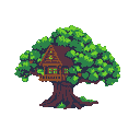 Pixel Art: tree house (generated with AI by sandacz).