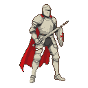 Pixel Art: Warrior using a white plate armor, with a closed helm and a ...