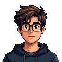 Young man with tousled brown hair, rectangular glasses, and a subtle smile wearing a dark hooded sweatshirt.