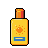 Bright yellow sunscreen bottle with a pixelated sun emblem and a blue label.