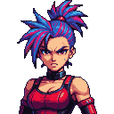 Pixel Art: arcade female fighter character portrait close-up