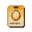 Sci-fi access pass card with a glowing golden-orange egg symbol and dark gray slot.