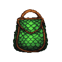 Emerald green bag with dragon scale texture and brown handle.
