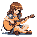 Pixel Art: A girl in wood playing guitar (generated with AI by Ithdros Druid).