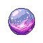 A transparent, pixelated orb containing swirling pink and purple energy, set against a black background.