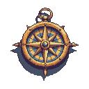 Vintage golden compass with blue directional markings and subtle shadow.
