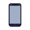 A modern smartphone with a dark bezel and a muted blue screen on a black background.
