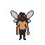 A creature with a fuzzy, insect-like head, large red compound eyes, and two pairs of translucent grey wings. It has a bare tan torso, thin dark arms, and thin dark legs.