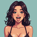 Pixel Art: Create a woman with her breasts exposed, sticking out her to...