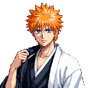Pixel Art: Ichigo Kurosaki (Bleach) (generated with AI by Tynvar Spirit).
