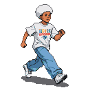 Pixel Art: Running with a big t-shirt and baggy jeans and white air for...