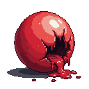 A cracked sphere oozing thick, blood-like red liquid.