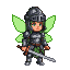 Pixel Art: pixie in knight helmet and with sword