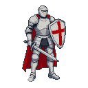 Pixel Art: Warrior using a white plate armor, with a closed helm and a ...