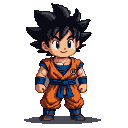 Young Son Goku in his orange gi, spiky black hair, and cheerful expression.