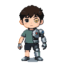 Pixel Art: Um garotinho de oito anos um lado do corpo “normal” outro la...