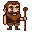 Brown-haired dwarf with bushy beard, wearing brown tunic and boots, holding a wooden staff.