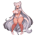 Pixel Art: very long flowing white-silver hair, silky and voluminous, h...