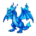 Pixel Art: A blue two-headed ice dragon with blue flames