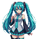 Pixel Art: Miku Hatsune (Vocaloid) (generated with AI by Tynvar Spirit).