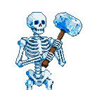 Pixel Art: ice skeleton holding ice club