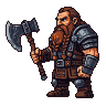 Dwarf warrior in profile with braided beard, stern expression, and heavy armor holding a battle-worn axe.