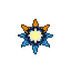 A pulsing, star-shaped artifact with a bright yellow and white core, surrounded by deep blue angular points that transition to fiery orange tips.