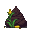 Stylized green plant with a yellow bloom growing from dark brown earth, scattered yellow kernels at the base.