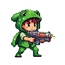 Pixel Art: boy with laser gun and toad hood