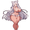 Pixel Art: very long flowing white-silver hair, silky and voluminous, h...