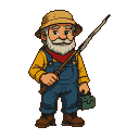 Pixel Art: 帮我生成一个卡通风格的钓鱼老头，尺寸是32×32