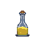 A slender glass potion bottle filled with golden liquid, capped with a cork-like stopper.