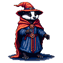 Pixel Art: powerful wizard badger (generated with AI by pixie.haus).