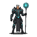 Pixel Art: futuristic wizard in exoskeleton game character