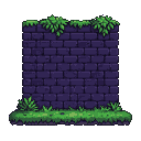 A weathered purple brick wall, overcome by creeping greenery, stands as a silent sentinel in a forgotten, overgrown landscape, evoking a mood of quiet solitude and mystery.