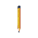 A yellow pencil with orange stripes and a dark gray eraser stands vertically on a black background.