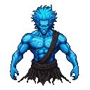 Pixel Art: portrait of mighty blue djinn berserker